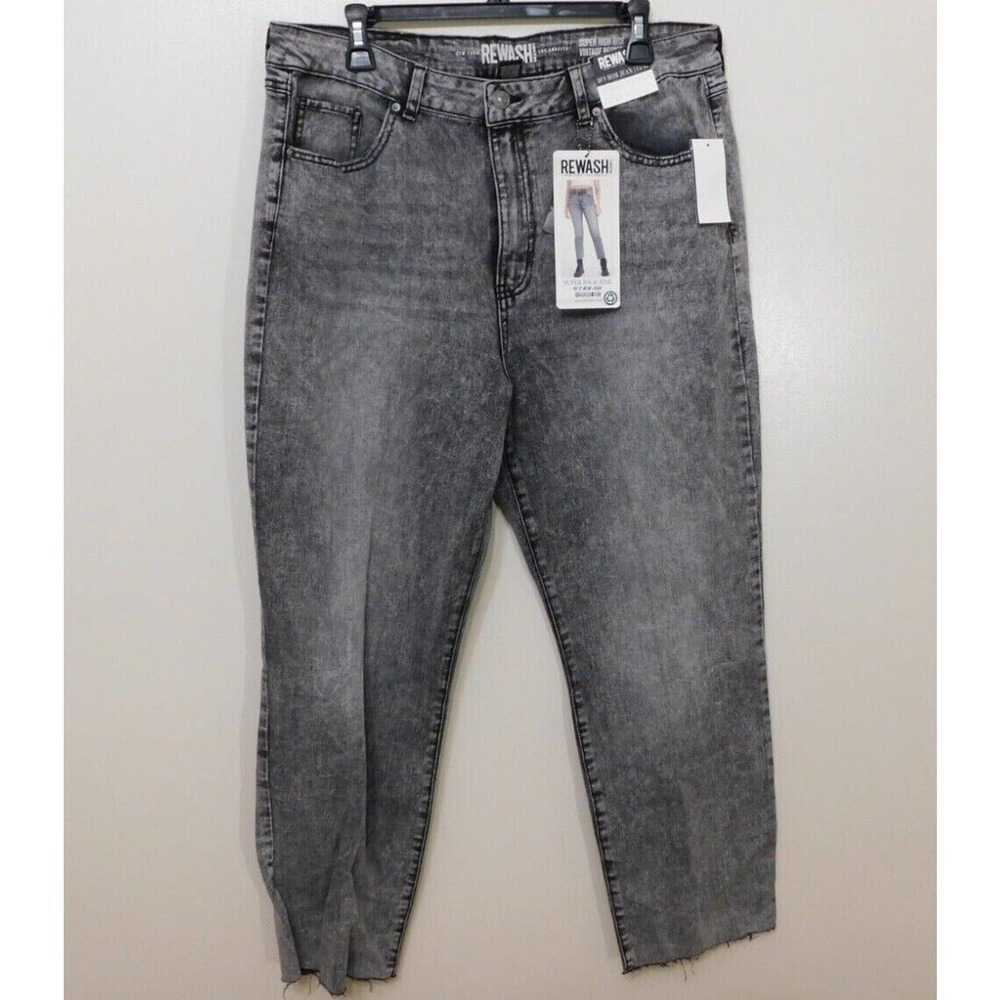 JR496 Rewash Black Juniors' Vintage Reunion Super-High-Rise Mom Jeans Size 15